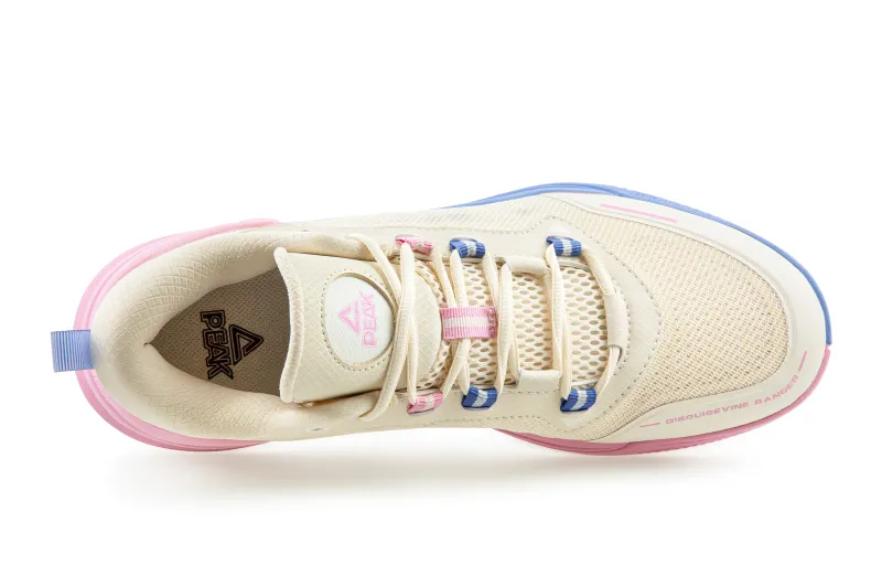 PEAK Basketball Shoes Men Low Top Light Khaki/Blue/Pink-4