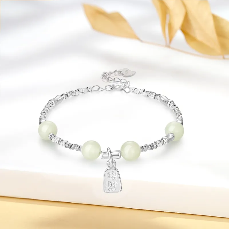 Crafts Women's Hetian Jade Bracelets Pale Greenish White Jade Unisex-2