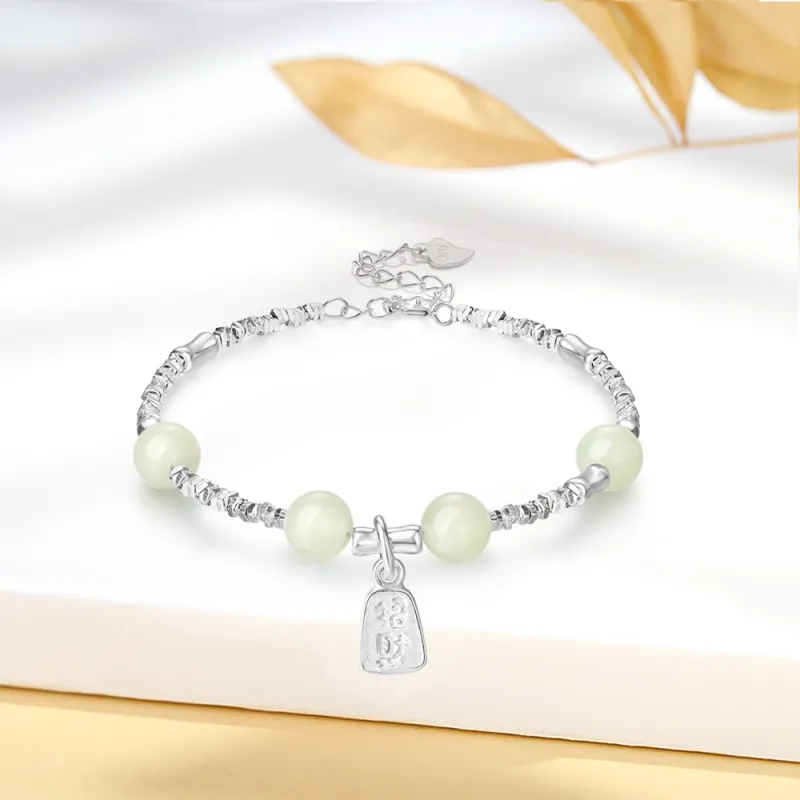 Crafts Women's Hetian Jade Bracelets Pale Greenish White Jade Unisex-4