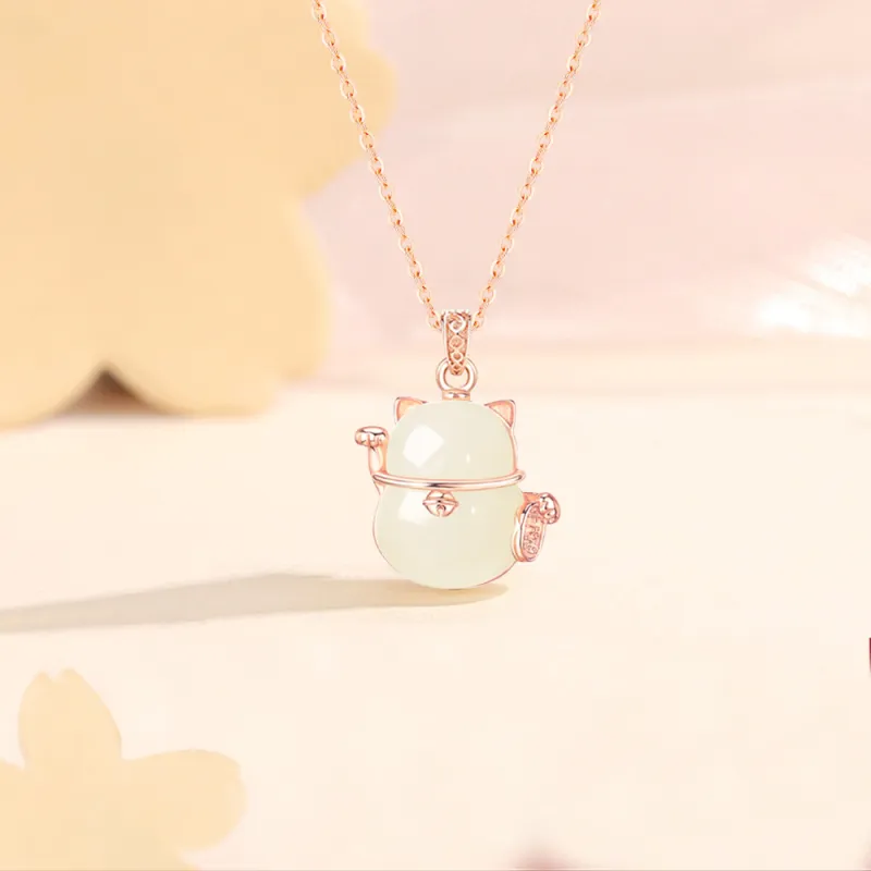 Crafts Women's Hetian Jade Necklaces Pale Greenish White Jade Unisex-1