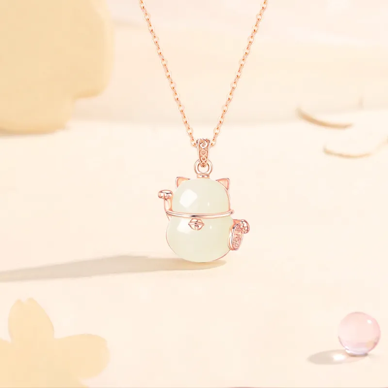 Crafts Women's Hetian Jade Necklaces Pale Greenish White Jade Unisex-2