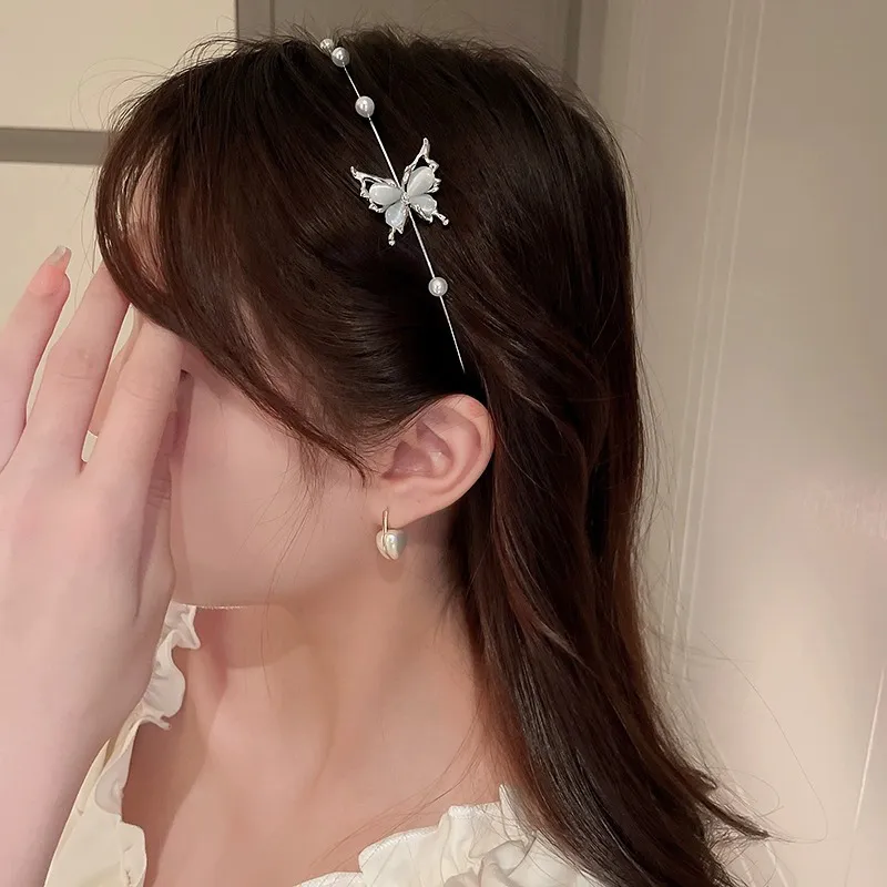 LILY&LOTTY Alloy Pearl Resin Headbands Women's Silver-5