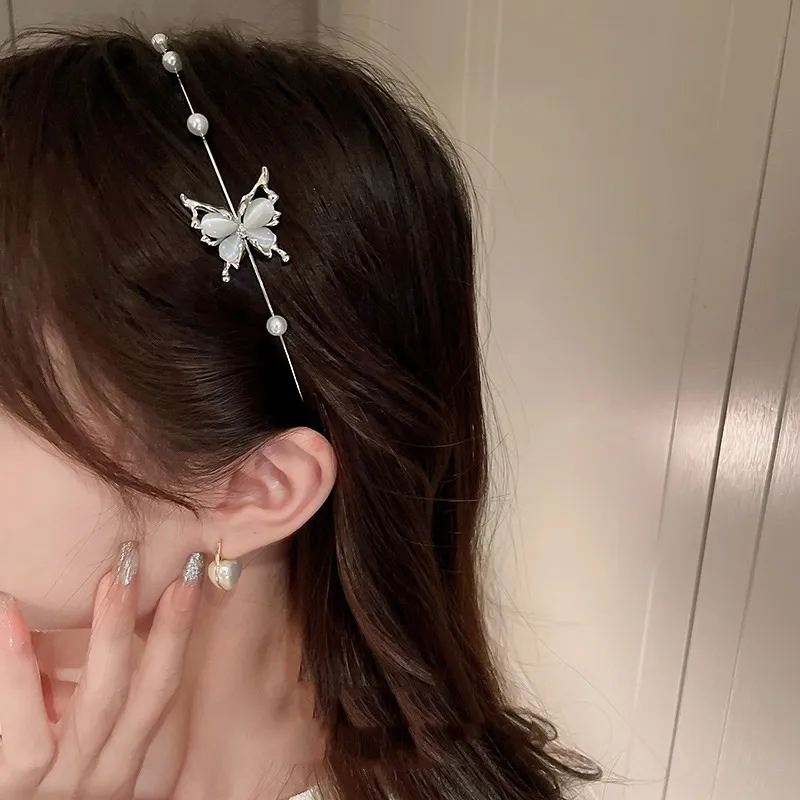 LILY&LOTTY Alloy Pearl Resin Headbands Women's Silver-3