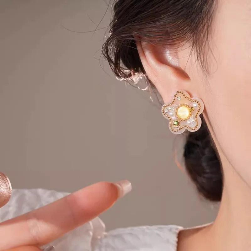 Drejew Resin Faux Pearl Stud Earrings Women's-4