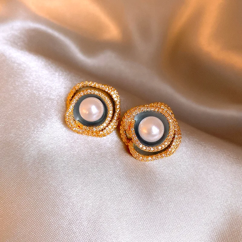 Drejew Copper Zircon Artificial Pearl Earrings Women's-2