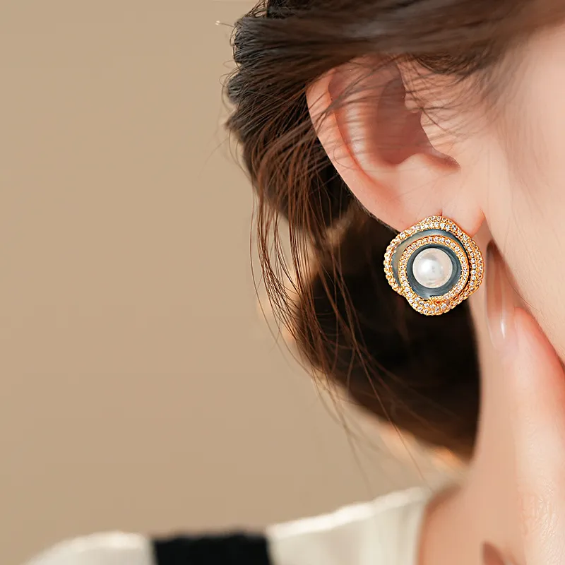 Drejew Copper Zircon Artificial Pearl Earrings Women's-3