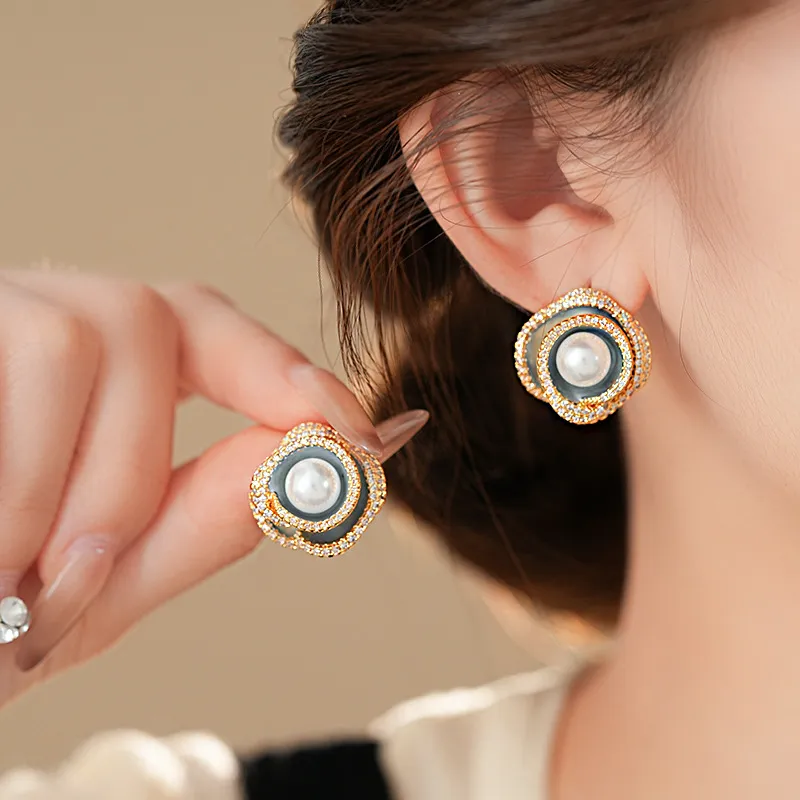 Drejew Copper Zircon Artificial Pearl Earrings Women's-1