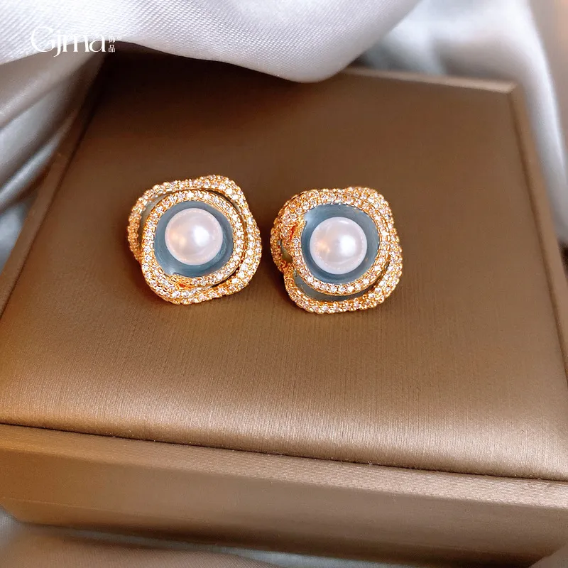 Drejew Copper Zircon Artificial Pearl Earrings Women's-4
