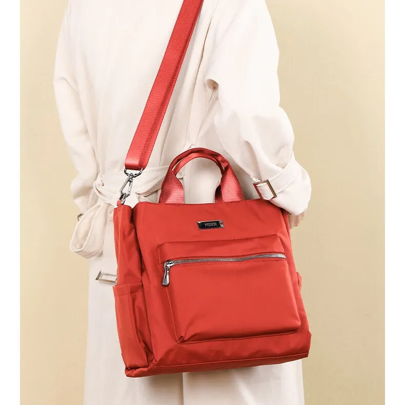 FOUVOR Nylon Fabric Handbag Large Size Women's Red/Black/Smoke Gray-3