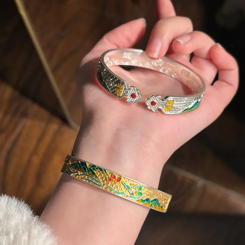 Shunqin Silver Building S 999 Fine Silver Sterling Silver Bracelets Women's-4