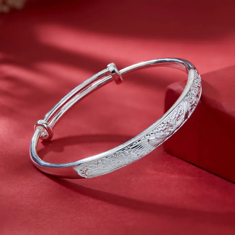 Shunqin Silver Building 999 Fine Silver Bangles Women's-4