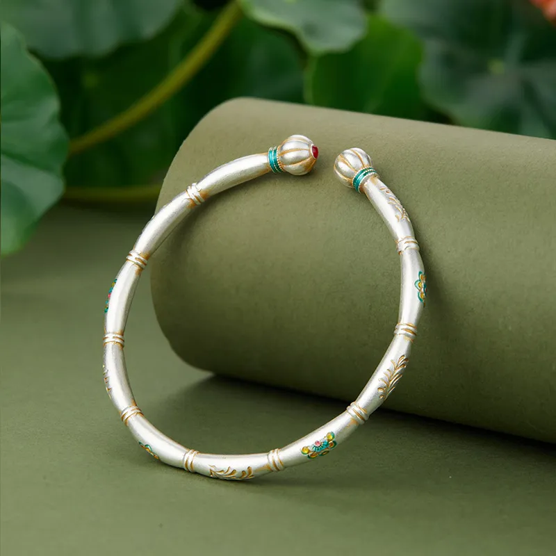 Shunqin Silver Building 999 Fine Silver Bangles Women's-3