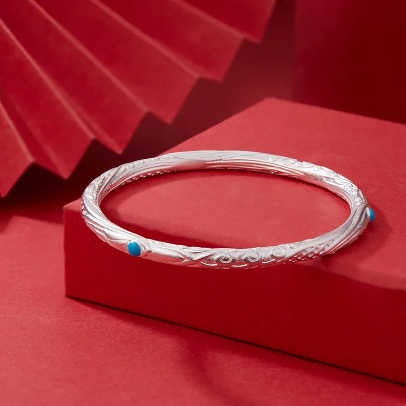 Shunqin Silver Building 999 Fine Silver Bangles Unisex-2