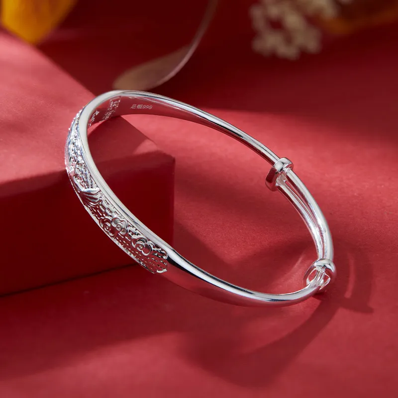 Shunqin Silver Building 999 Fine Silver Bangles Women's-2