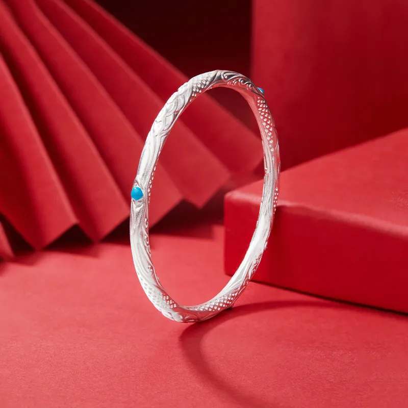 Shunqin Silver Building 999 Fine Silver Bangles Unisex-1
