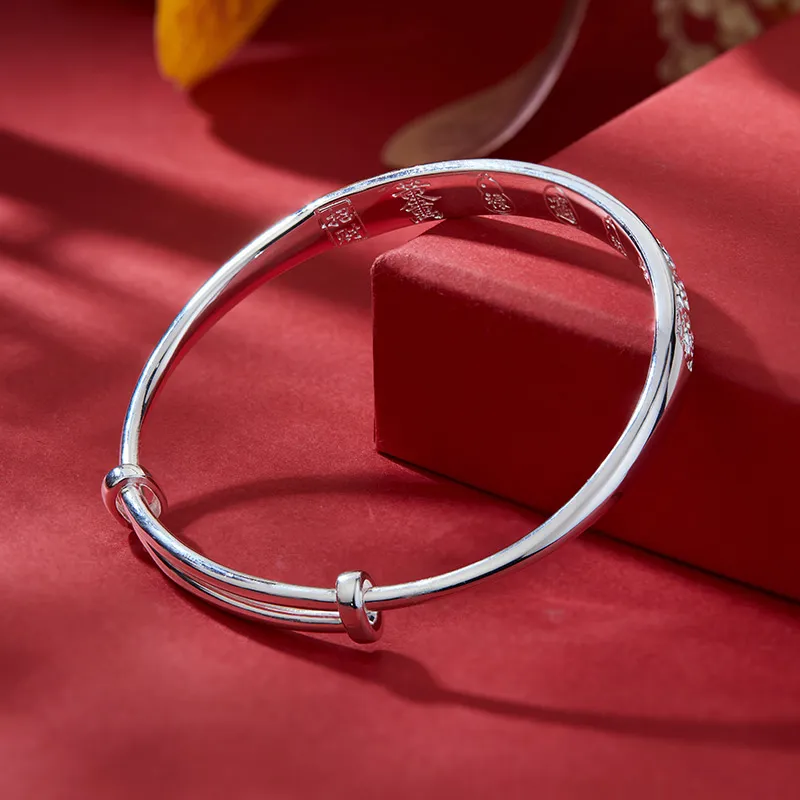 Shunqin Silver Building 999 Fine Silver Bangles Women's-5