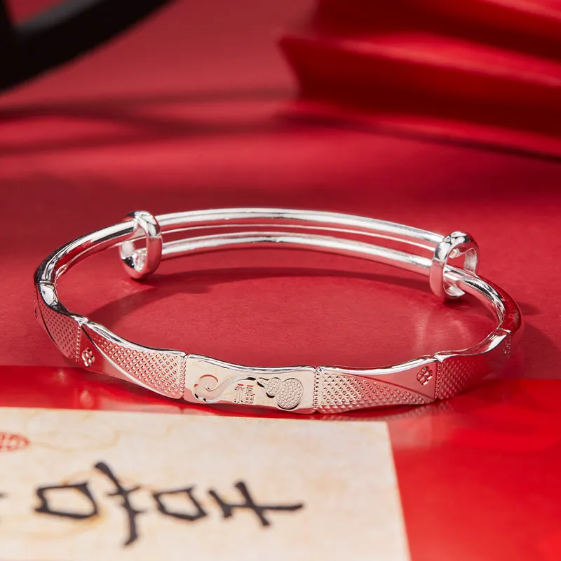 Shunqin Silver Building 999 Fine Silver Bangles Women's-2