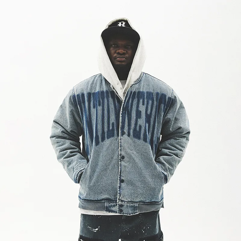 UNTILWERICH Baseball Jacket Fall And Winter Thickened Puffer Jacket Unisex Blue-3