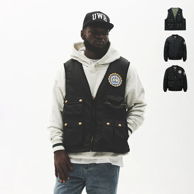UNTILWERICH Padded Puffer Jacket Coat Thickened Pilot Air Force Baseball Jacket Unisex 2-Piece Set Black-6