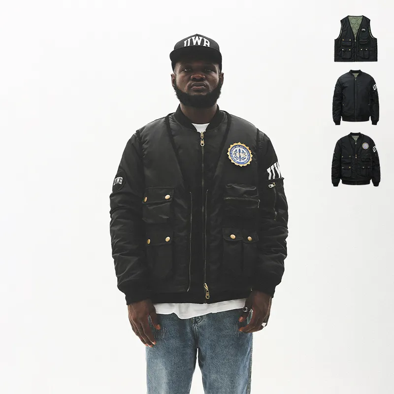 UNTILWERICH Padded Puffer Jacket Coat Thickened Pilot Air Force Baseball Jacket Unisex 2-Piece Set Black-7
