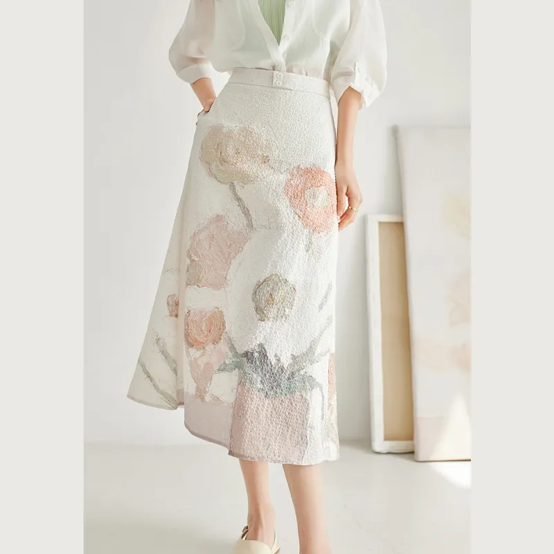 DIALOGUE To White X Feng Wei Artist Co titled Series Casual Long Skirts Women's Desktop Flowers-3