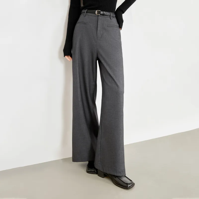 DIALOGUE Casual Pants Women's Gray Subtle Stripes-2