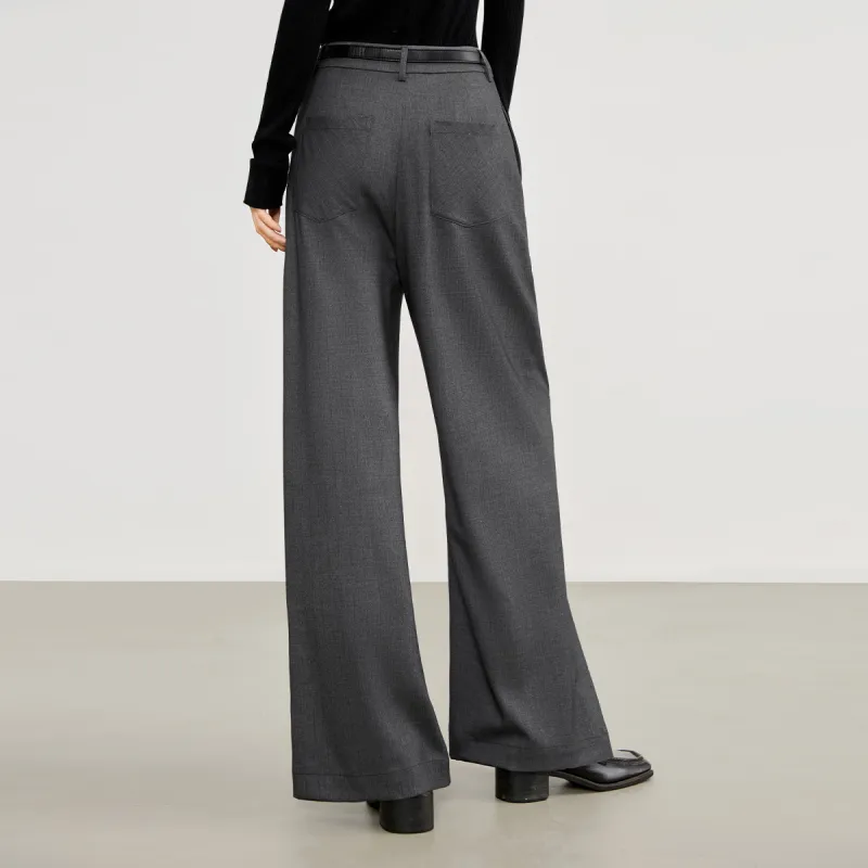 DIALOGUE Casual Pants Women's Gray Subtle Stripes-3
