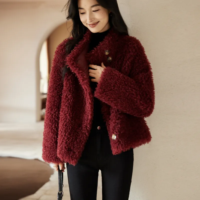 VICTORIA&VERA Velvet feel Coat Women's Ancora Red-6