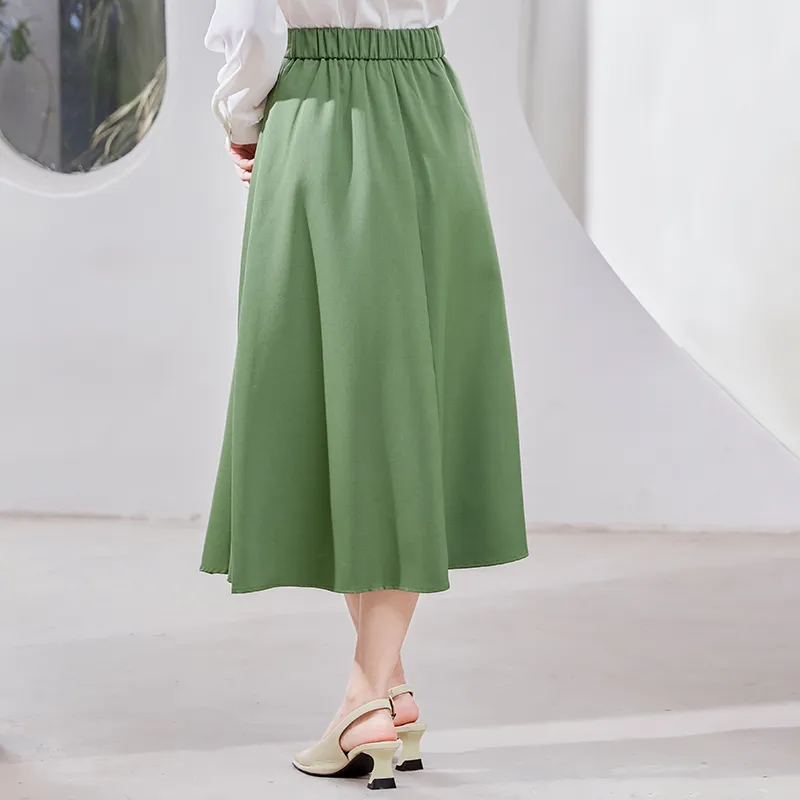 VICTORIA&VERA Casual Long Skirt Women's Avocado Green-6
