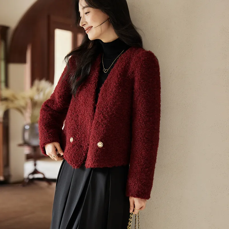 VICTORIA&VERA Velvet feel Coat Women's Ancora Red-6