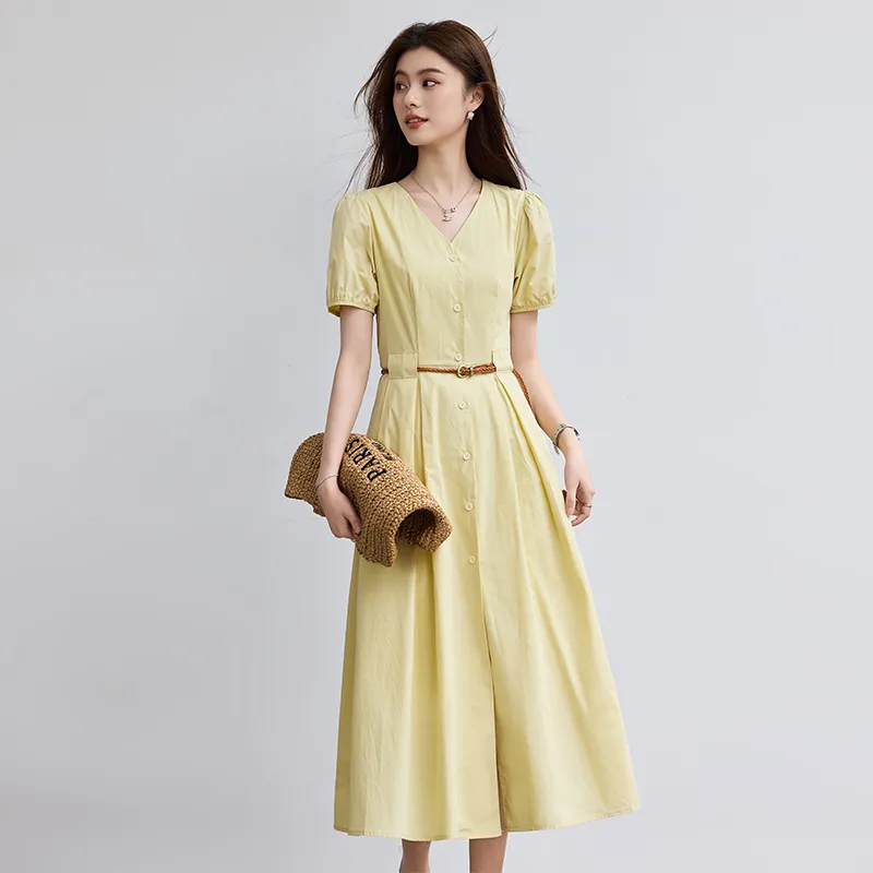 VICTORIA&VERA Short Sleeved Dress Women's Light Yellow-2