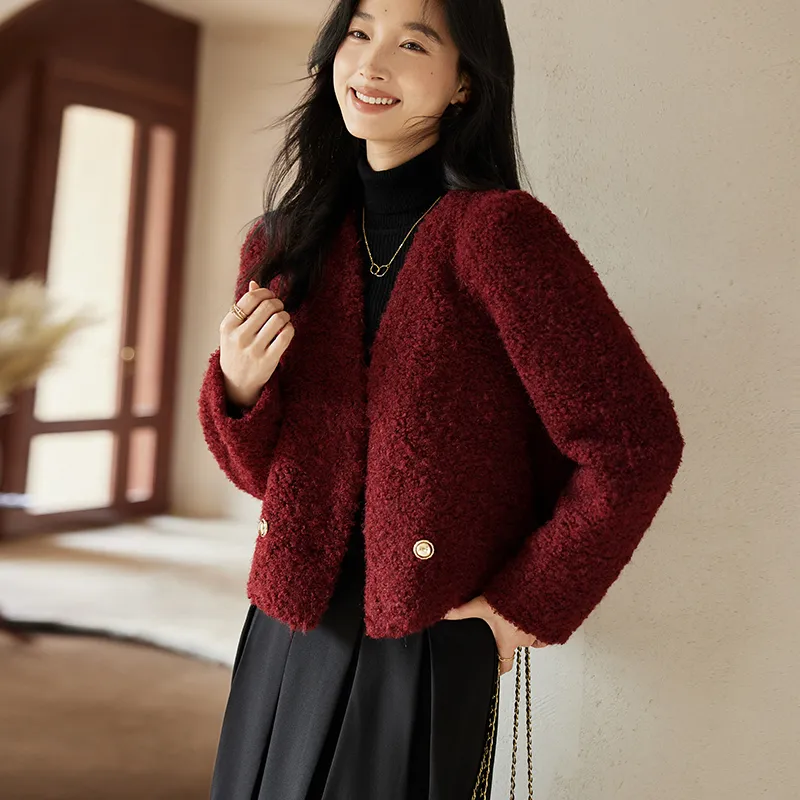 VICTORIA&VERA Velvet feel Coat Women's Ancora Red-5