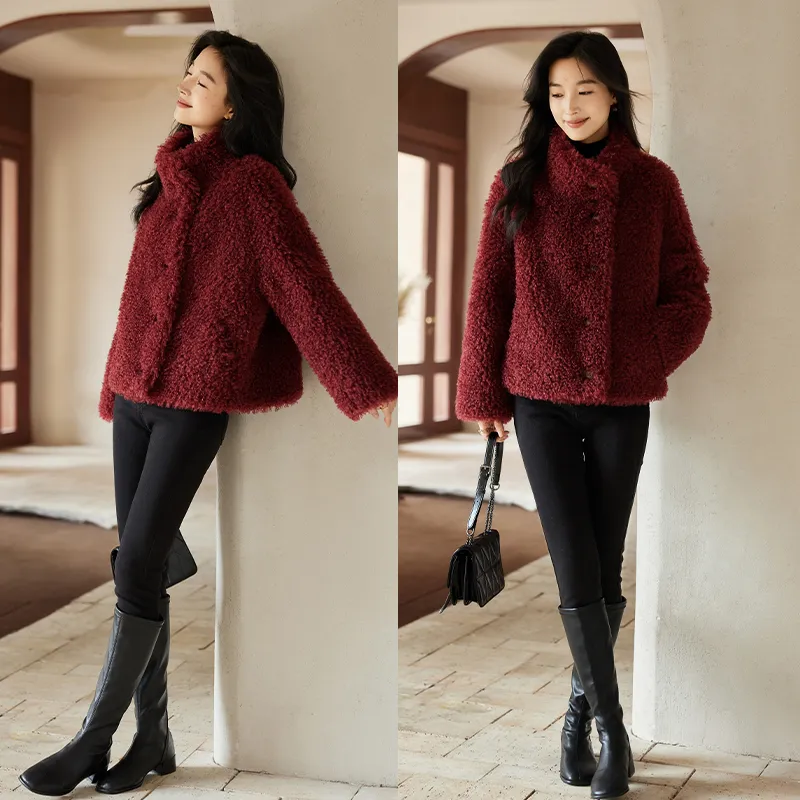VICTORIA&VERA Velvet feel Coat Women's Ancora Red-7
