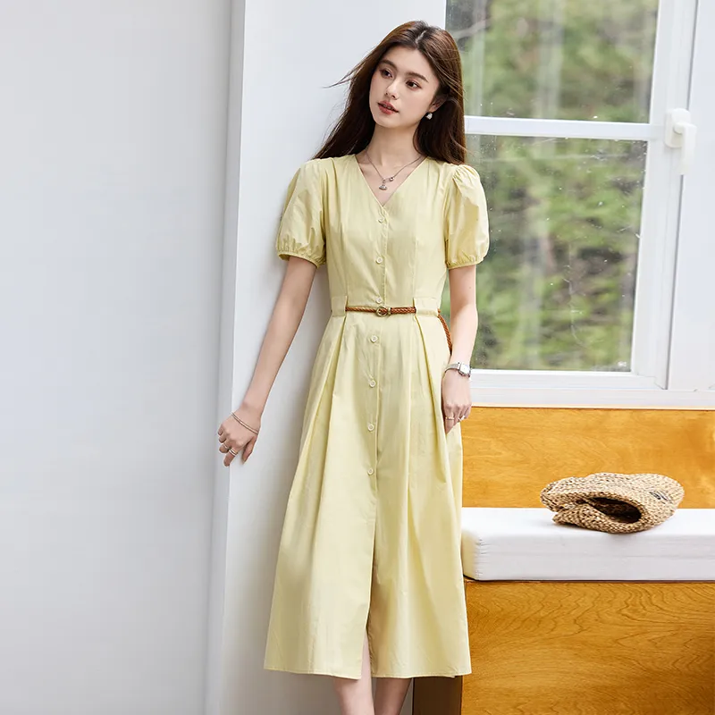 VICTORIA&VERA Short Sleeved Dress Women's Light Yellow-3