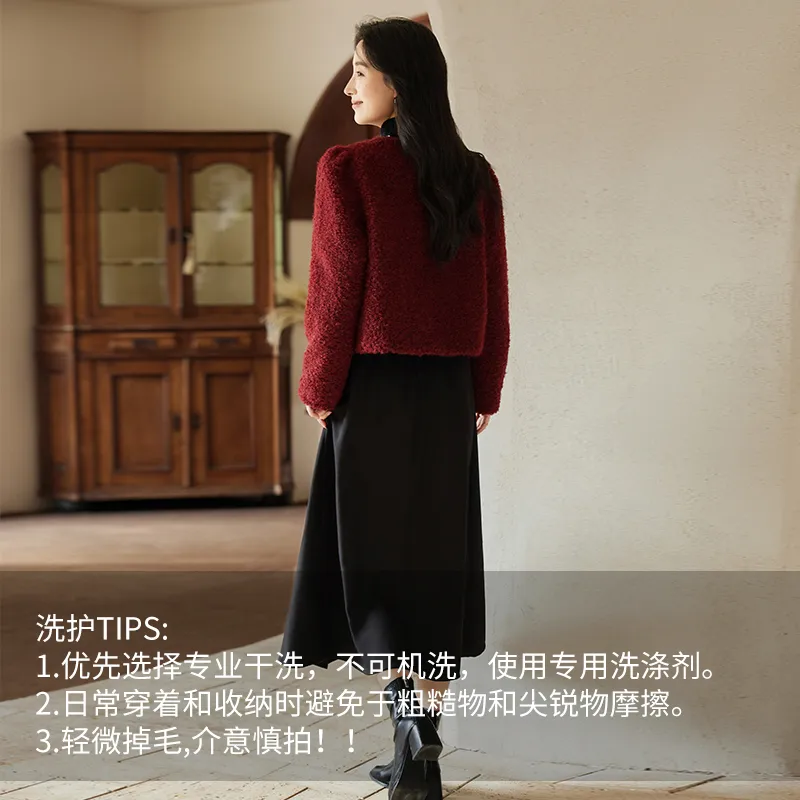 VICTORIA&VERA Velvet feel Coat Women's Ancora Red-4