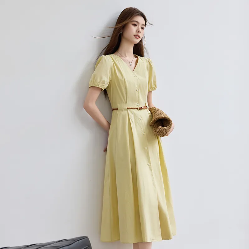 VICTORIA&VERA Short Sleeved Dress Women's Light Yellow-4