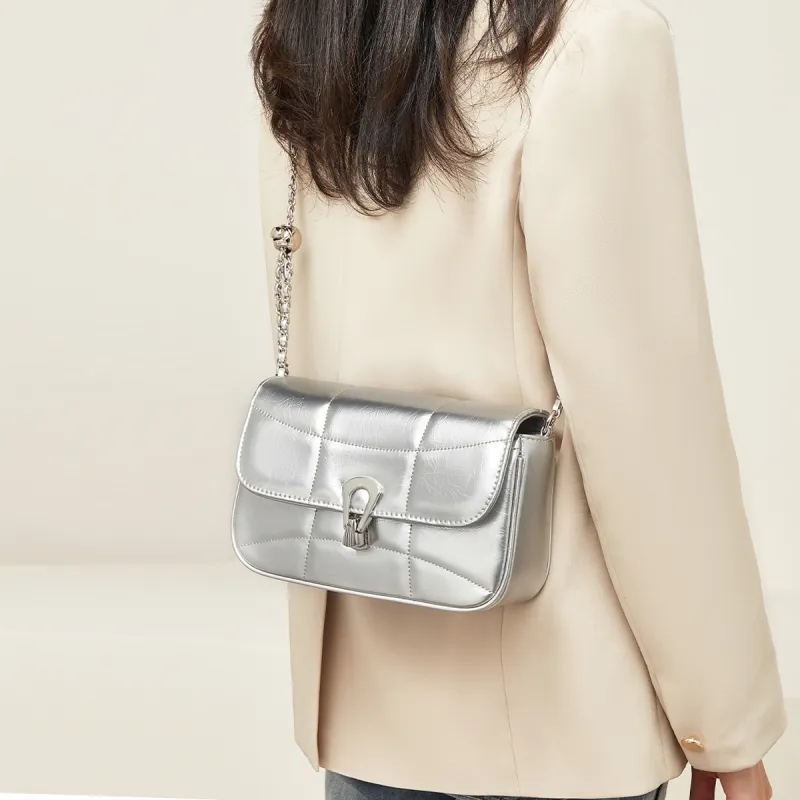Marino Orlandi Premium Synthetic Leather Shoulder Bag, Crossbody Bag Women's Black/Silver-10