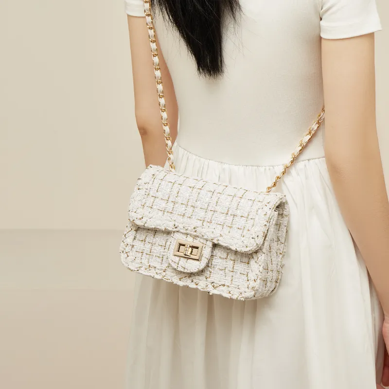 Marino Orlandi Fabric With Synthetic Leather Small Square Bag Shoulder Bag Women's Ecru-4