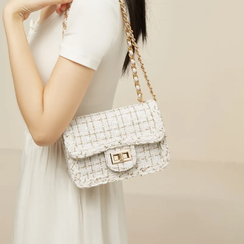 Marino Orlandi Fabric With Synthetic Leather Small Square Bag Shoulder Bag Women's Ecru-3