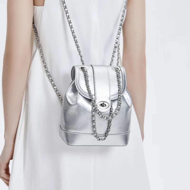Marino Orlandi Synthetic Leather, Cow Split Leather Backpack Trumpets Women's Silver-4