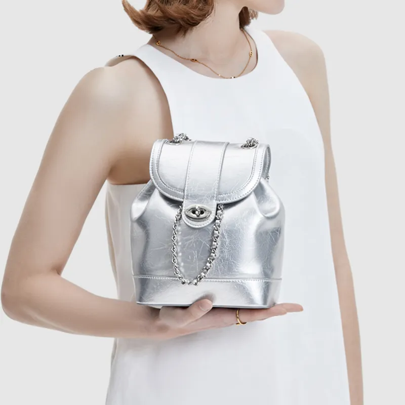 Marino Orlandi Synthetic Leather, Cow Split Leather Backpack Trumpets Women's Silver-6