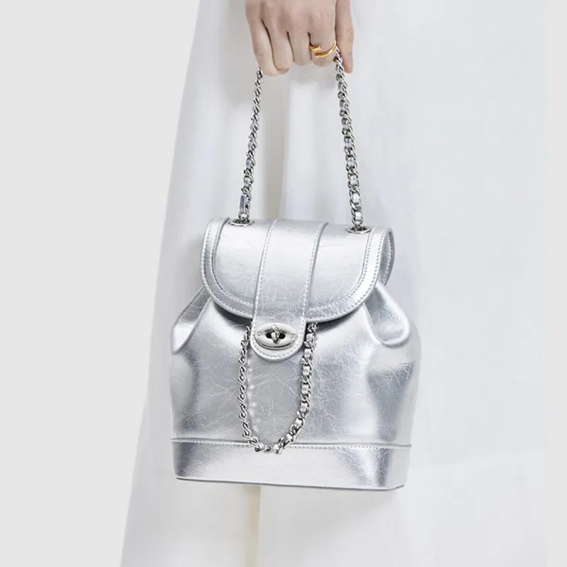 Marino Orlandi Synthetic Leather, Cow Split Leather Backpack Trumpets Women's Silver-5