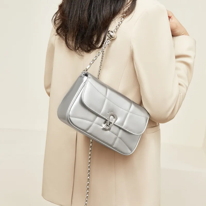 Marino Orlandi Premium Synthetic Leather Shoulder Bag, Crossbody Bag Women's Black/Silver-9