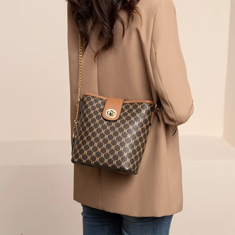 Marino Orlandi Synthetic Leather PVC Bonded With PU Shoulder Bag Crossbody Bag Bucket Bag Women's Coffee/Khaki-4