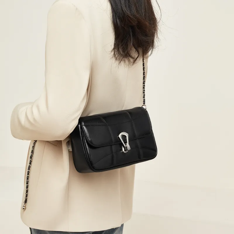 Marino Orlandi Premium Synthetic Leather Shoulder Bag, Crossbody Bag Women's Black/Silver-4