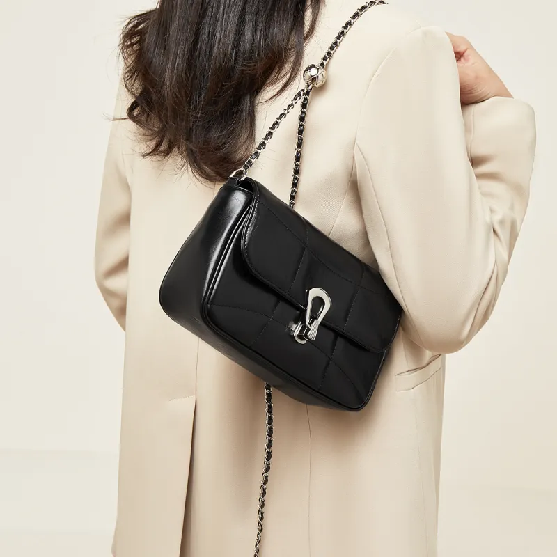 Marino Orlandi Premium Synthetic Leather Shoulder Bag, Crossbody Bag Women's Black/Silver-3