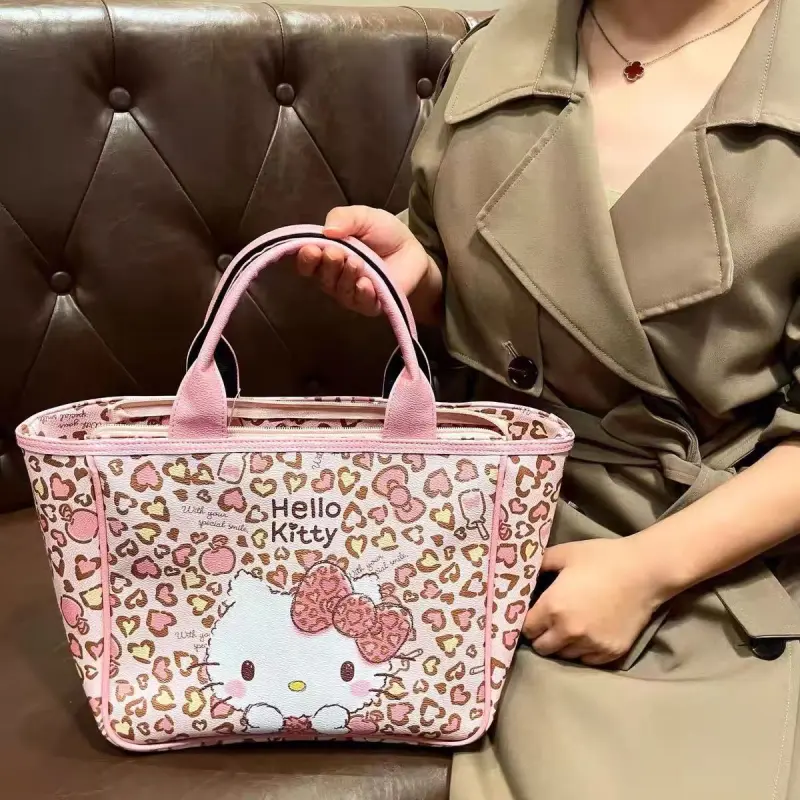 Sanrio Litchi Grain Leather Tote Bag Shopping Bag Handbag Regular Women's Leopard Print KT-4