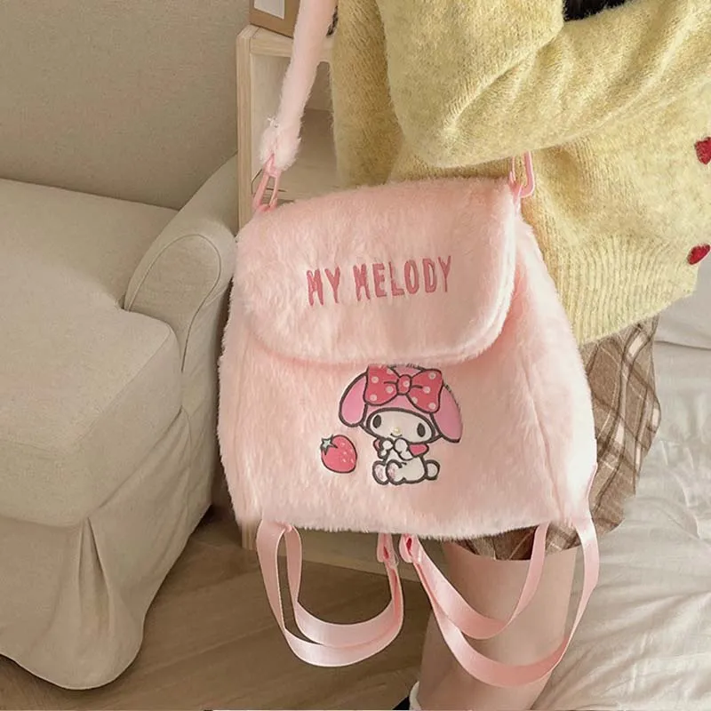 Sanrio HelloKitty/Hello Kitty My Melody Kuromi Polyester Plush Embroidered Backpack Regular Unisex Multicolor-2