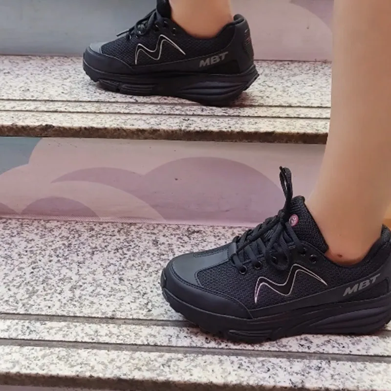 MBT Cushioning Breathable Height Increasing Rebound Wear Resistant Low Top Running Shoes Women's Black-8