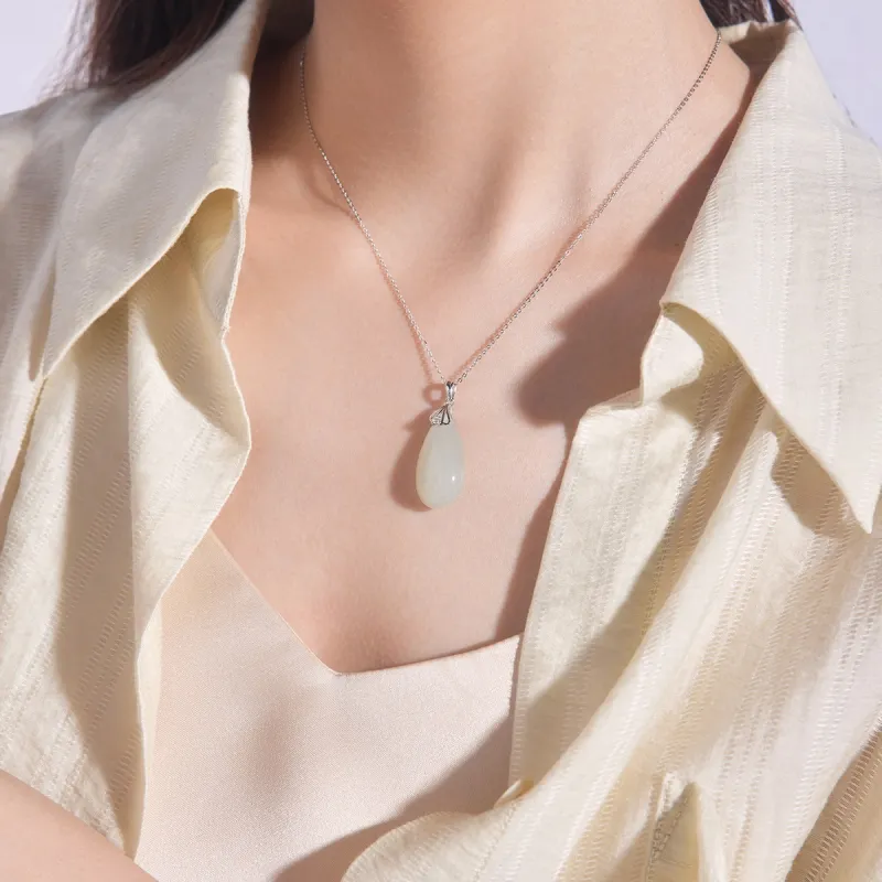 Century Edge Jewelry Hetian Jade Necklaces Pale Greenish White Jade Women's-1